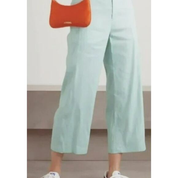 Rag & Bone Pants Womens 14 NEW Dylan Cropped Linen Wide Leg Mint Pastel Green - Picture 1 of 15